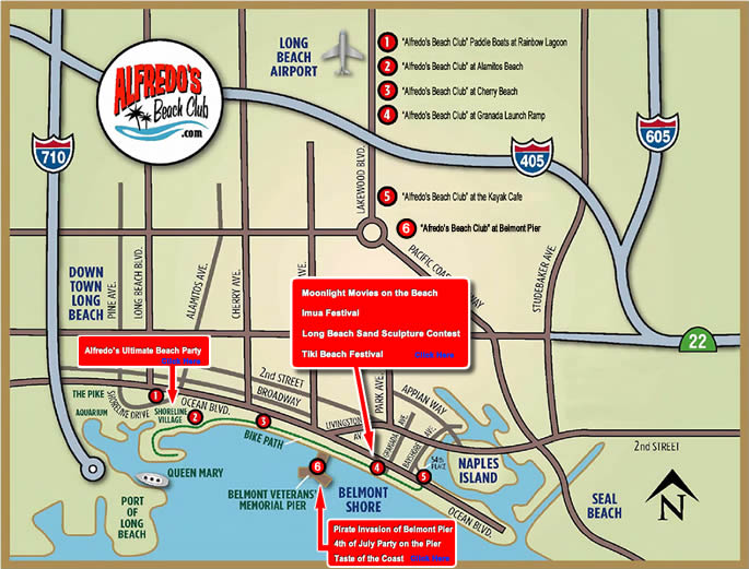 Alfredo's Beach Club Long Beach Location Map